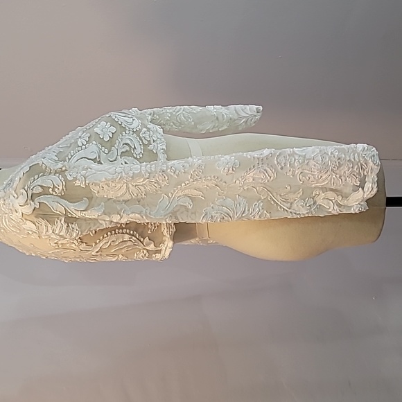 FASHION NOVA brand sheer lace and velvet white size small crop top bell sleeves - Picture 8 of 10